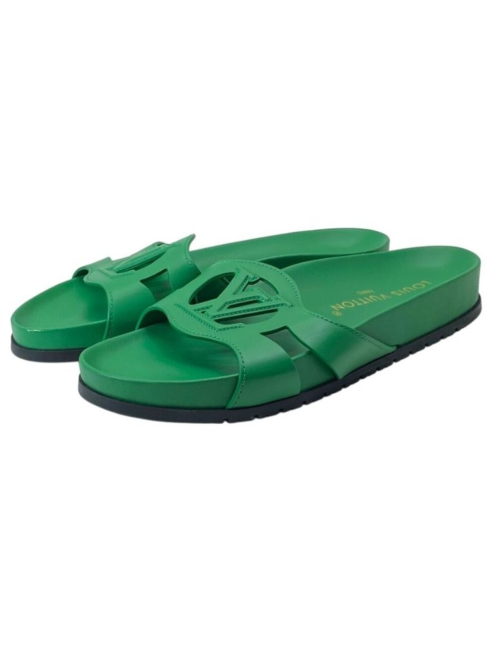 Louis Vuitton Isola Sandals Flat Cutout Leather Green
